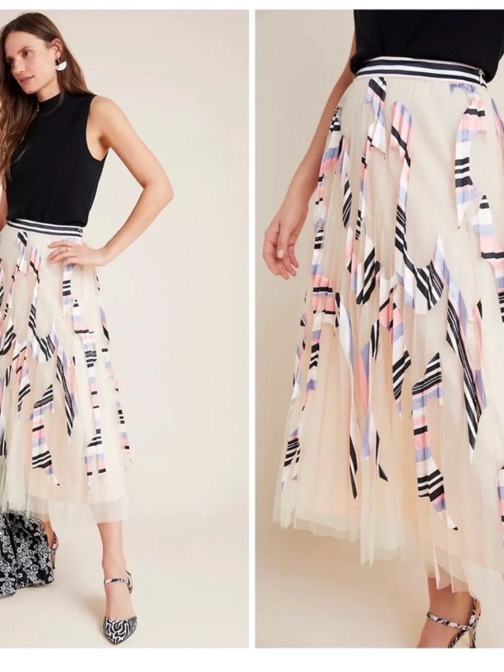 Anthropologie Rae Appliqué Tulle Midi Skirt by Geisha Designs size Medium